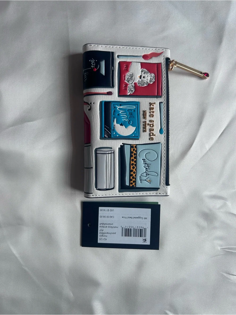 kate spade White Multi Patchwork Zip Wallet with Gold Accent